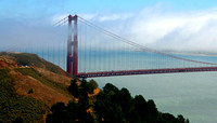 Fog Lifts from North Tower of Golden Gate Bridge, Marin Headlands, California
